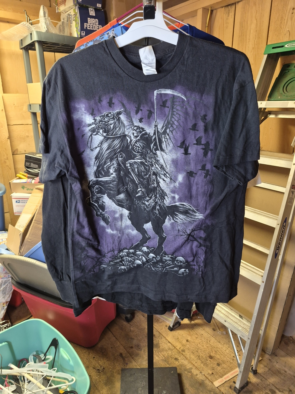 Delta Black Tee with Purple Reaper Horse Graphic Bin 63